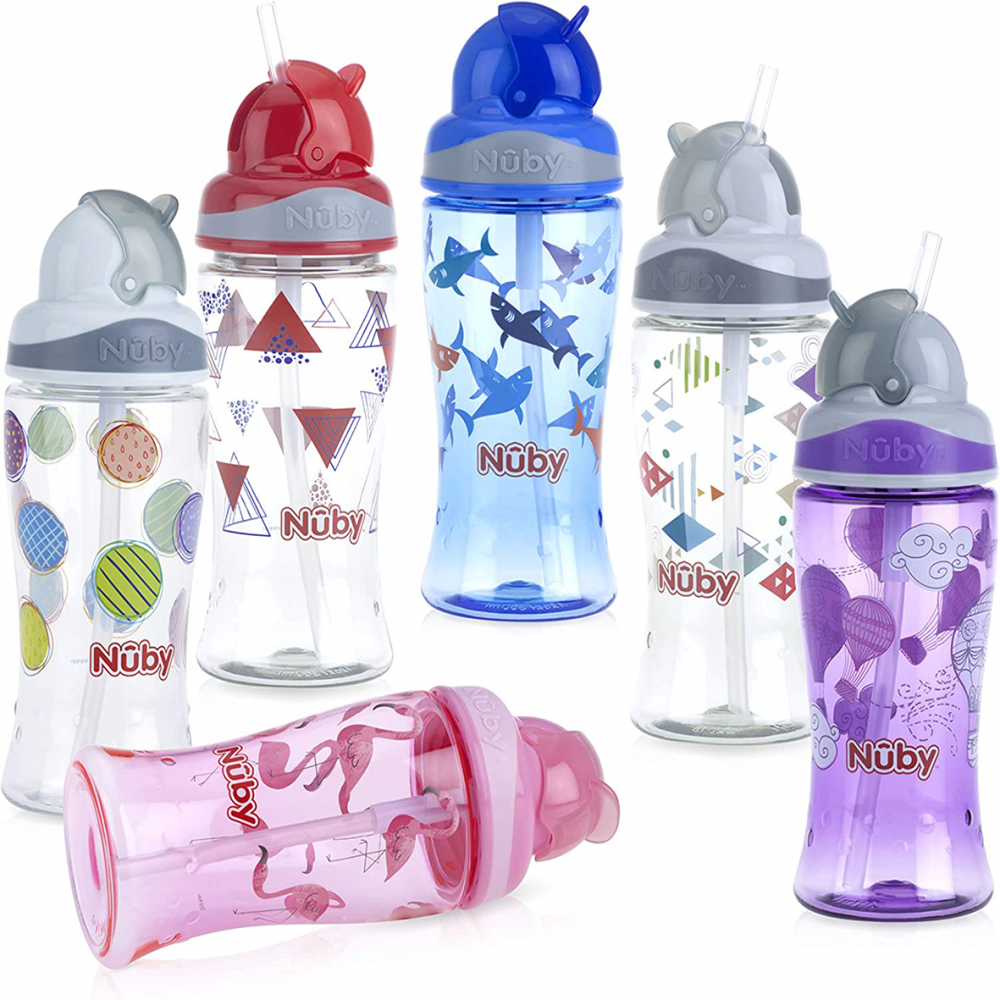 نوبى قارورة  مياه بلاستيك مع غطاء و شفاط داخلي 1288 ( +18 شهر )  360 مل  - ألوان متنوعة