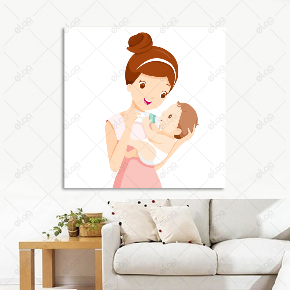 لوحة فنية لأم تحمل طفلها
