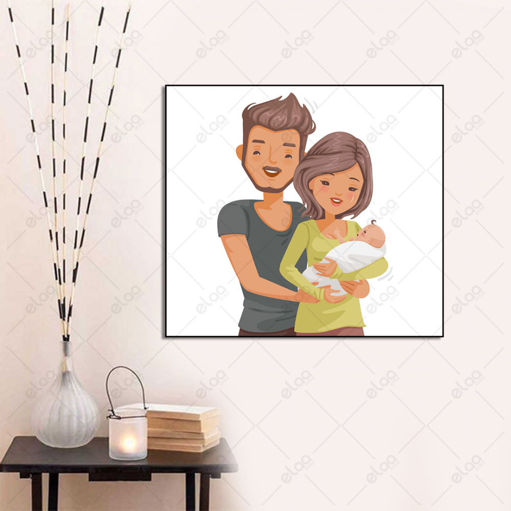 (MDF) لوحة فنية زوجين يحملان طفلا