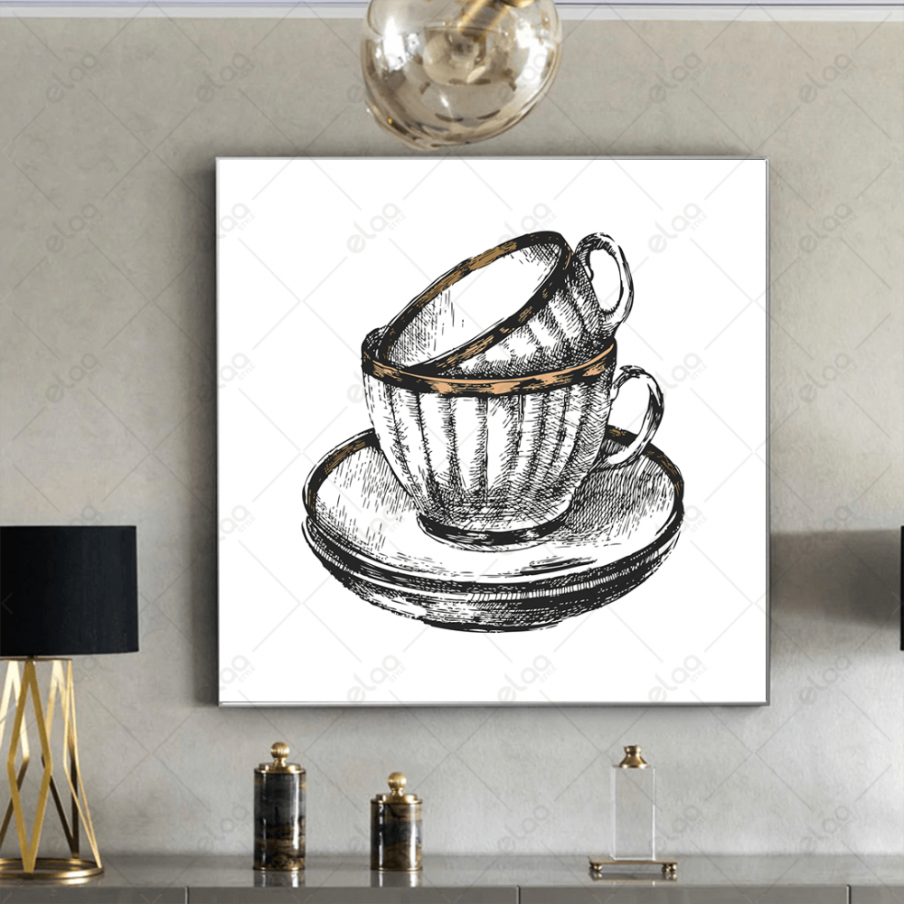 (MDF) لوحة جدارية رسم أكواب باليد علي الصحون