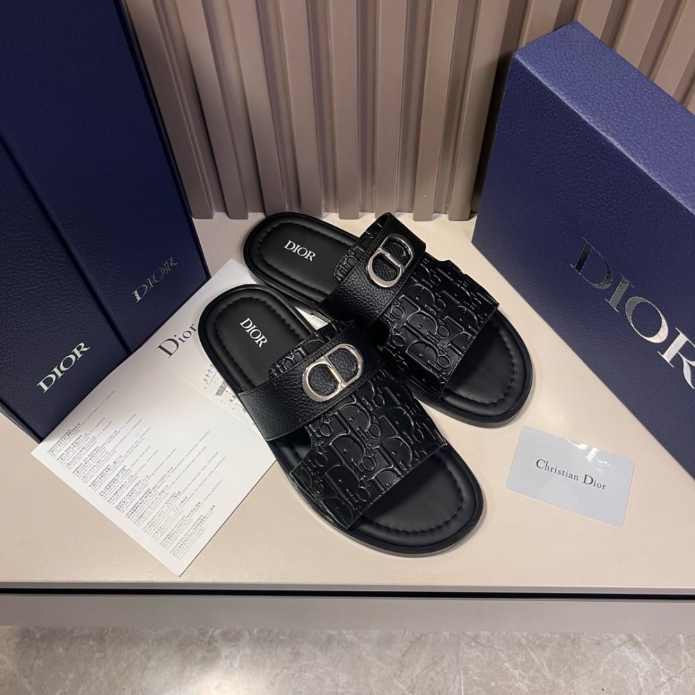 Dior｜SLIPPERS (KCQ209TSZ 68B) Dway Slide Cotton Embroidered with Metallic Thread and Gold