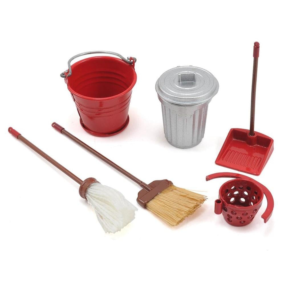 YEAH RA 1/10 RC CRAWLER GARAGE ACCESSORY COMBO W/ BROOM, DUSTPAN, MOP, WATER BUCKET, METAL TRASH BIN (YA-0366)