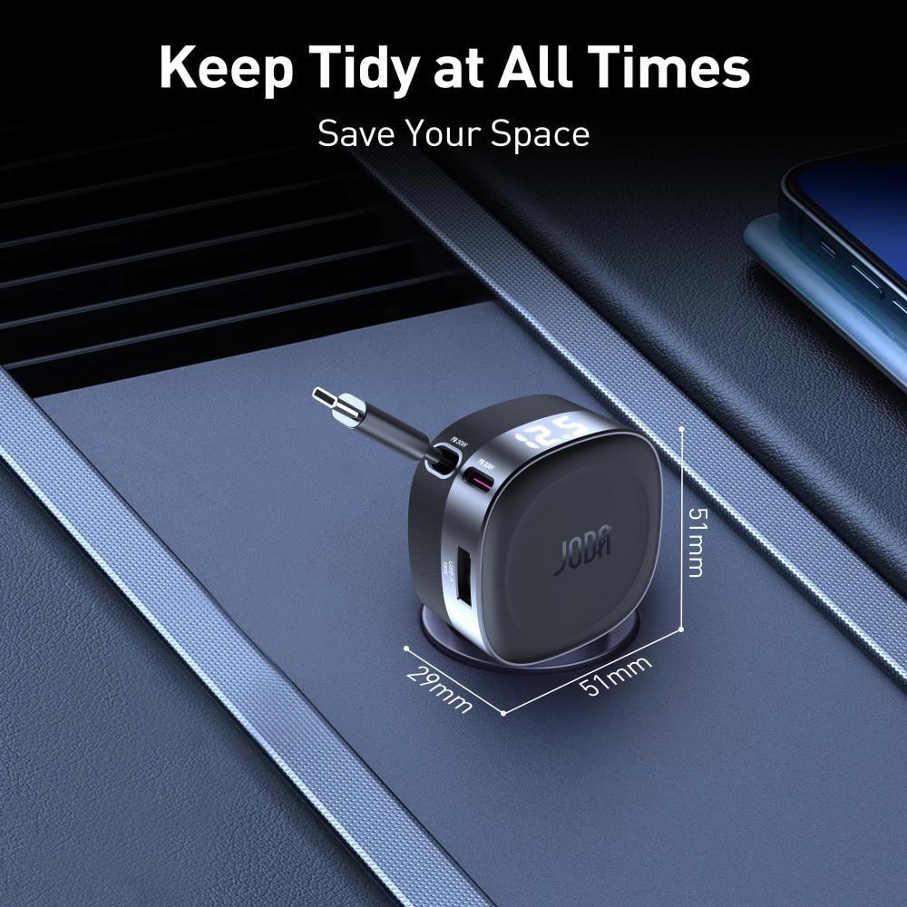 شاحن سيارة JODA CarFlex بقوة 60 واط مع سلك تايب سي مدمج مع منفذ تايب سي و منفذ يو اس بي