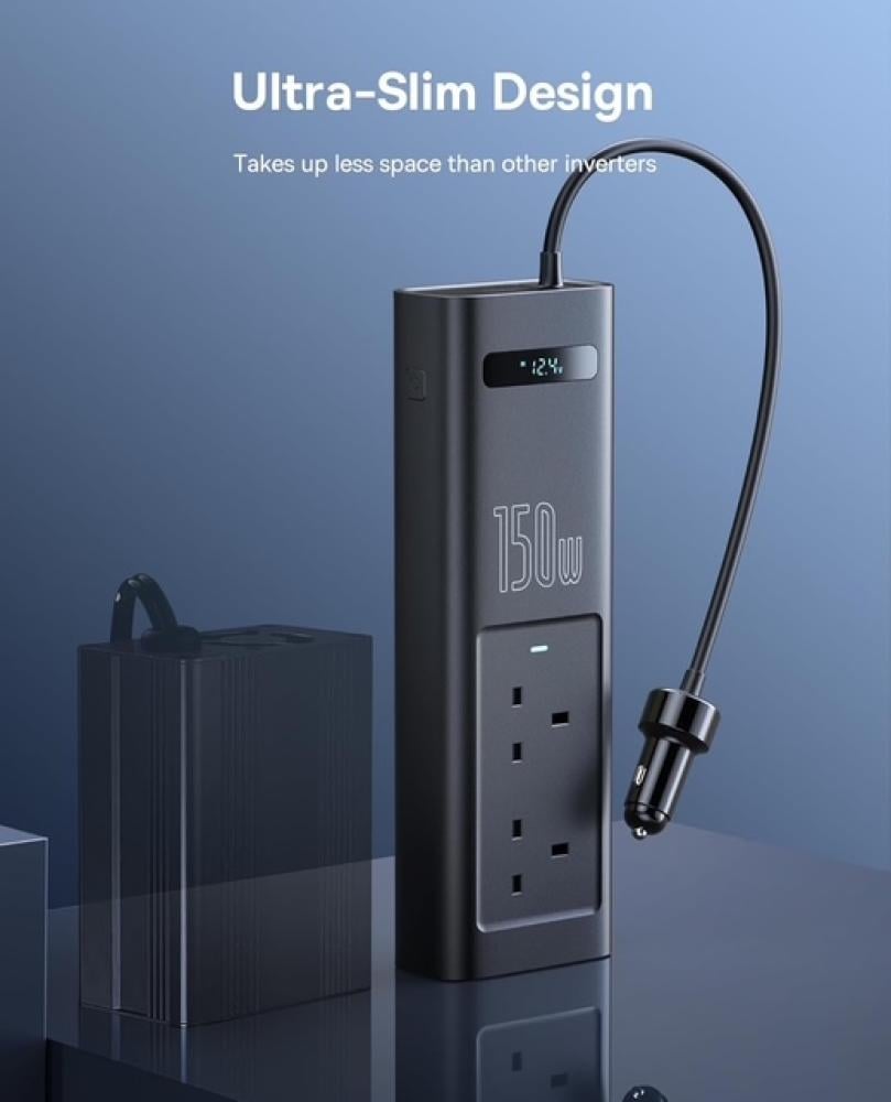 توصيلة سيارة بيسوس بقوة 150 واط ، 220 فولت بمنفذين طاقة ومنفذ USB ومنفذين تايب سي