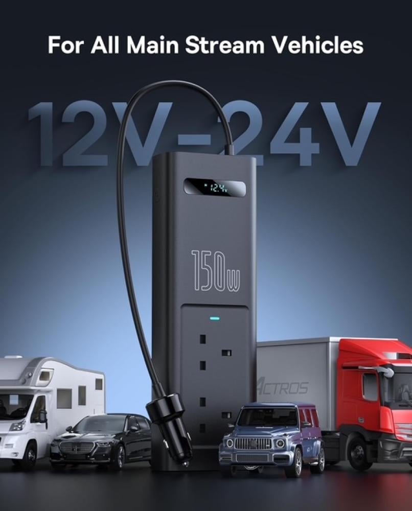 توصيلة سيارة بيسوس بقوة 150 واط ، 220 فولت بمنفذين طاقة ومنفذ USB ومنفذين تايب سي
