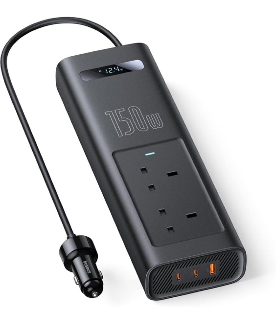 توصيلة سيارة بيسوس بقوة 150 واط ، 220 فولت بمنفذين طاقة ومنفذ USB ومنفذين تايب سي