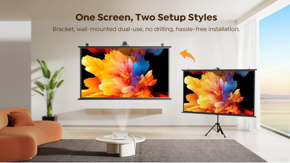 شاشة عرض 2 في 1 للبروجكتر مع حامل ثلاثي القوائم من يابير، موديل YS-100D