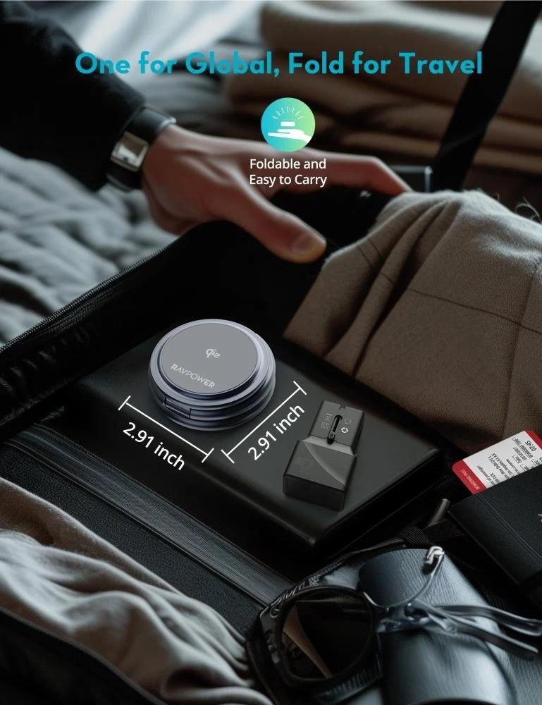 منصة شحن راف باور بريميوم ستاند وشاحن ماج سيف بقوة 15 واط قابل للدوران 360 درجة 3 في 1 للجوال والسماعة والساعة