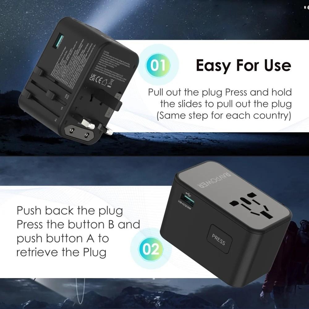 فيش سفر راف باور بقوة 75 واط متعدد المداخل مع ثلاث منافذ تايب سي ومنفذين USB-A