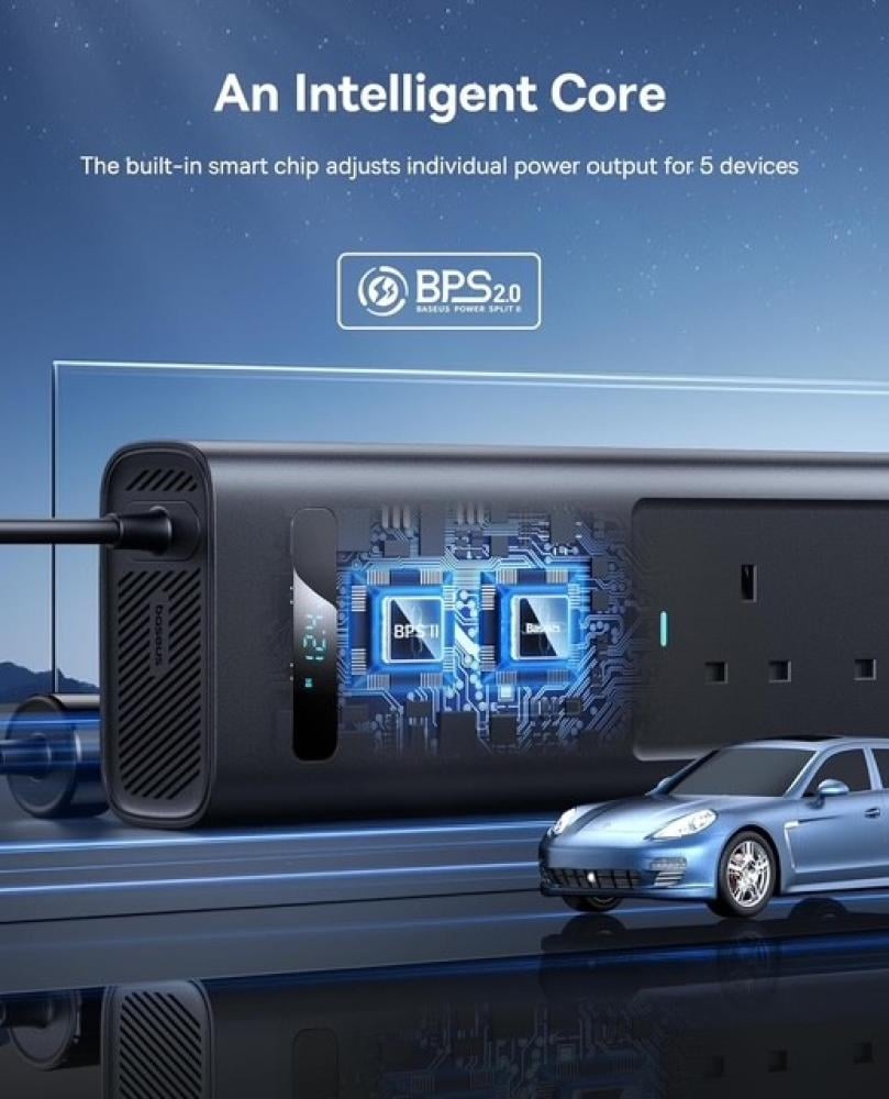 توصيلة سيارة بيسوس بقوة 150 واط ، 220 فولت بمنفذين طاقة ومنفذ USB ومنفذين تايب سي