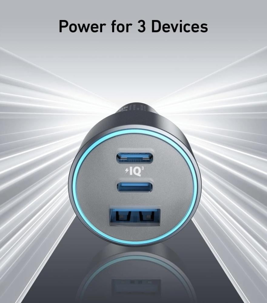 شاحن سيارة انكر بقوة 67 واط بمنفذين تايب سي و منفذ يو اس بي