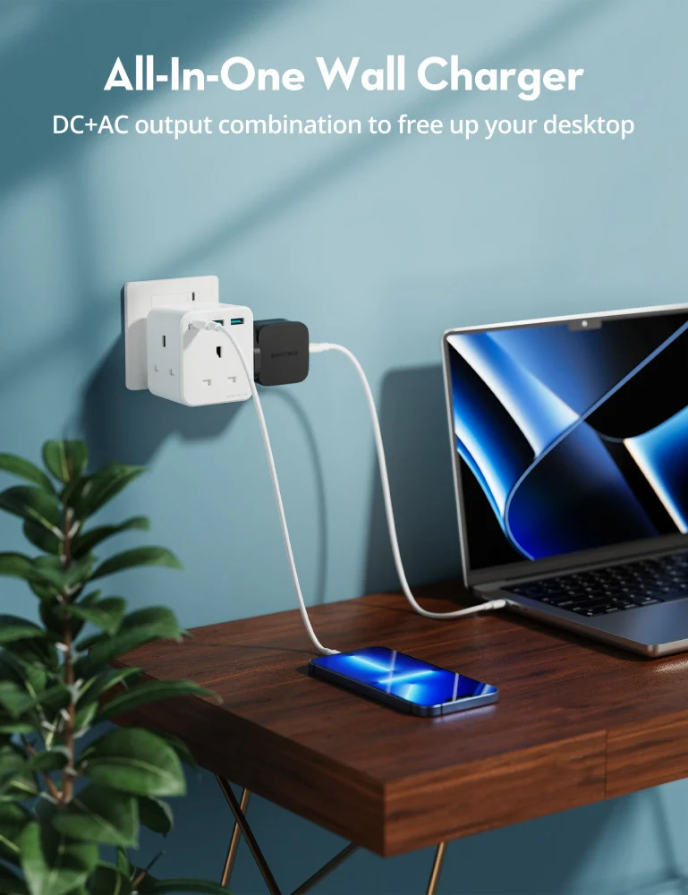 شاحن RAVPOWER 20W متعدد المنافذ – 3 منافذ اثنين  Usb-A وواحد PD  لشحن سريع