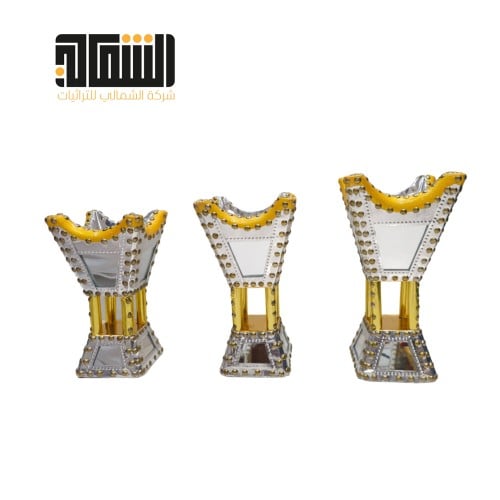مباخر مرايا 3 قطع فضي ذهبي