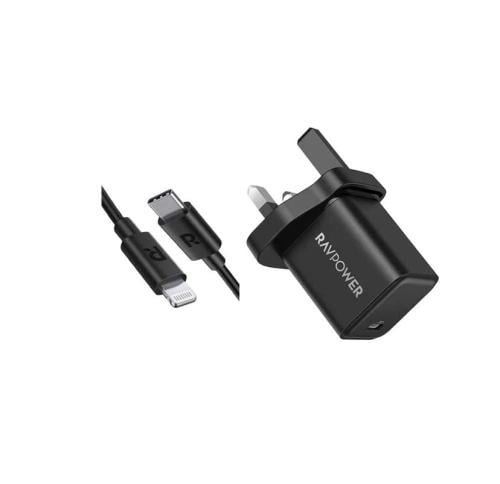 بكج راف باور شاحن جداري بقوة 20 واط منفذ بي دي مع كيبل تايب سي تو لايتنينق