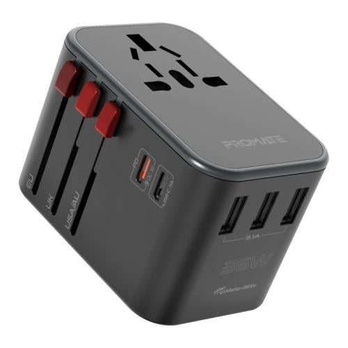 محول السفر العالمي TripMate-36W بقدرة 36 واط، ومنفذ توصيل طاقة USB-C بقدرة 20 واط ومنفذ USB-C بقدرة 15 واط، و3 منافذ USB ذكية مع حماية من زيادة التيار بقوة 8 أمبير