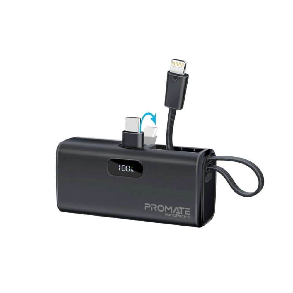 بطارية متنقلة من بروميت-  صغيرة جدا للشحن السريع  بقدرة 5000 مللي أمبير مع موصل USB-C قابل للطي وكابل آيفون لايتينيغ توصيل طاقة بقدرة 20 واط موصل USB-C قابل للطي  مع مدخل/مخرج USB-C -بروميت NanoPack-5