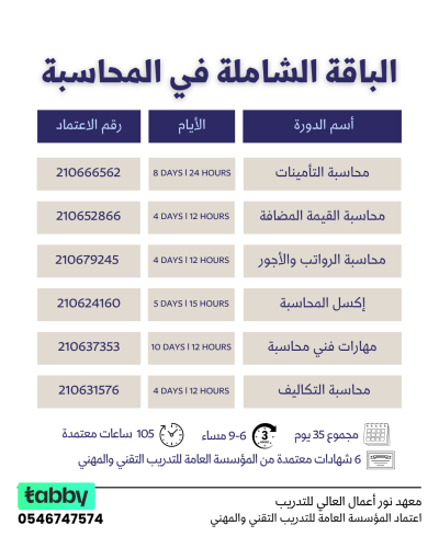 باقة خبير المحاسبة (4 دورات)