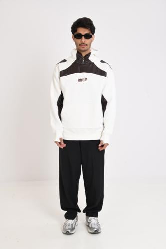 Off white and brown leather hoodie