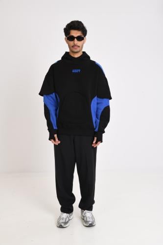 Double sleeve hoodie blue and black