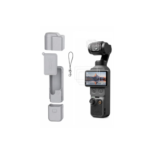 كفر حماية سيليكون لكاميرا DJI Osmo Pocket 4 مع استكر للشاشة والعدسة - رمادي