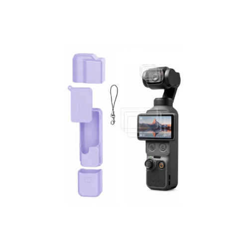 كفر حماية سيليكون لكاميرا DJI Osmo Pocket 4 مع استكر للشاشة والعدسة - بنفسجي