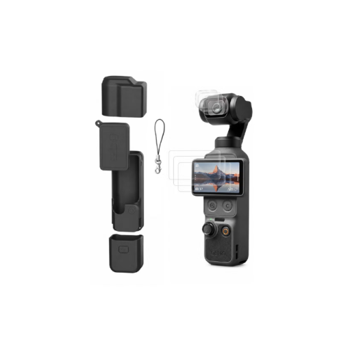كفر حماية سيليكون لكاميرا DJI Osmo Pocket 4 مع استكر للشاشة والعدسة - اسود