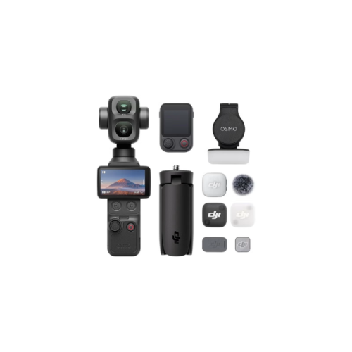 مجموعة DJI Osmo Pocket 4P (Pro) Vlog Creator - كاميرا جيب ذات محورين بدقة 4K اللون الاسود