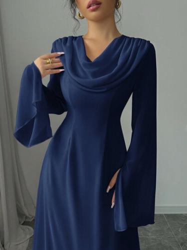فستان نسائي سادة ذو أكمام واسعة
