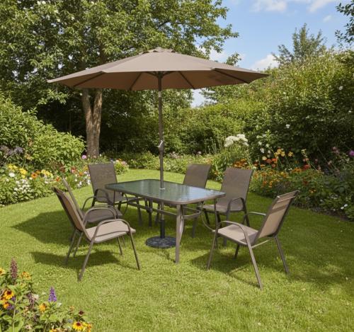 طاولة طعام مع مظلة 6 كراسي HC-891-316 BEIGE