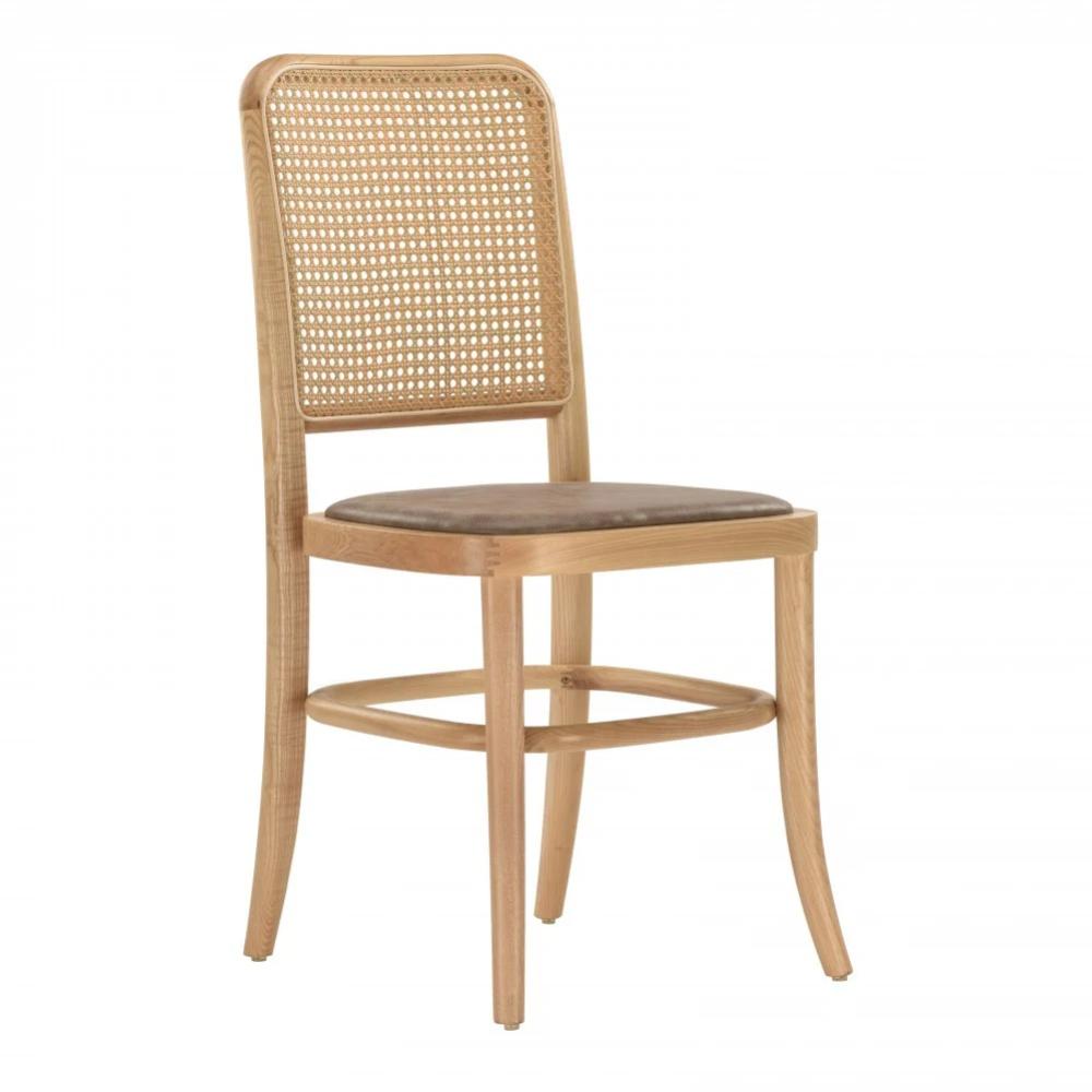 كرسي خشب وجلسه جلد وظهر رتان