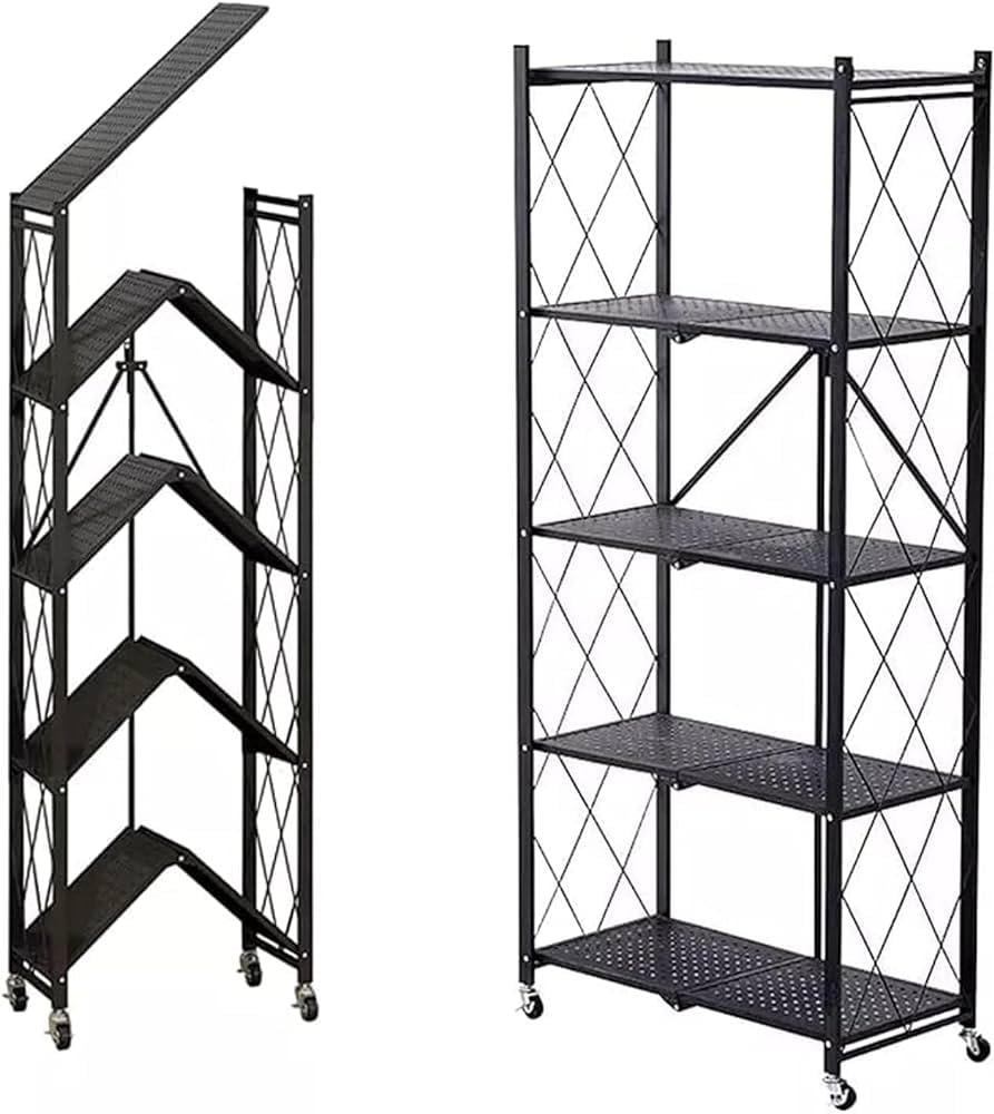 رف حديد قابل للطي خمس طبقات باللونين الابيض والاسود