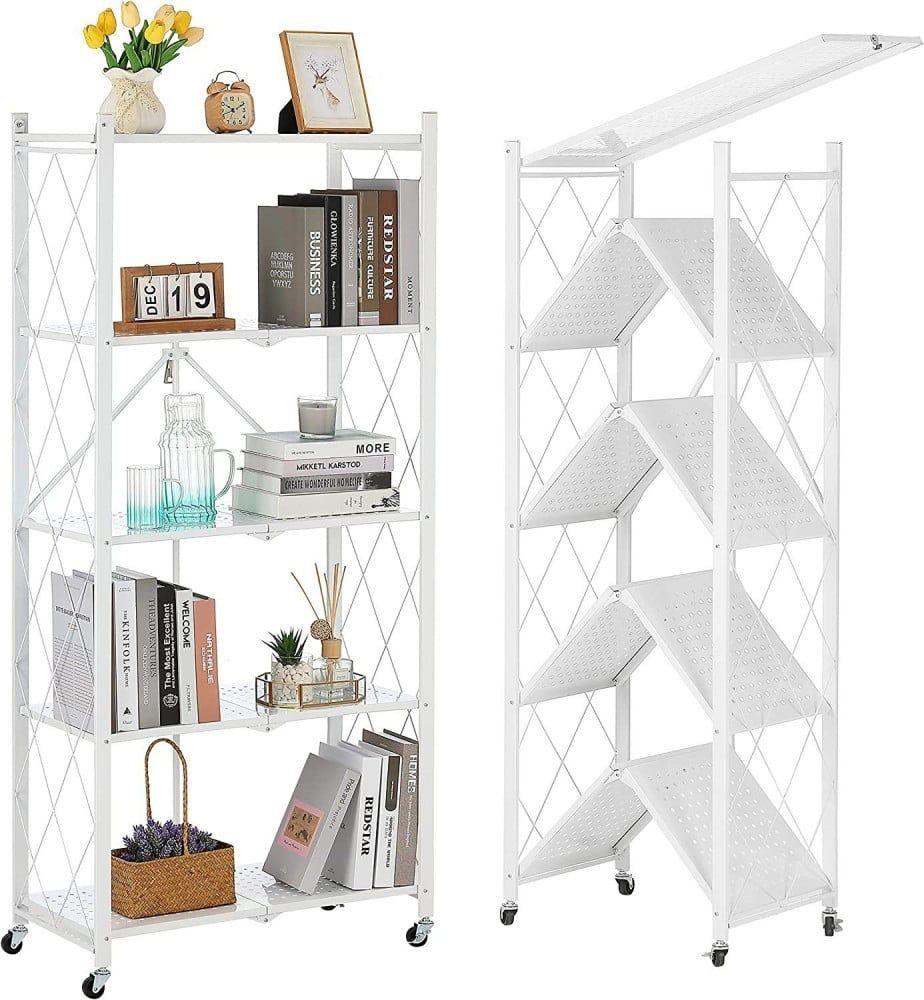 رف حديد قابل للطي خمس طبقات باللونين الابيض والاسود