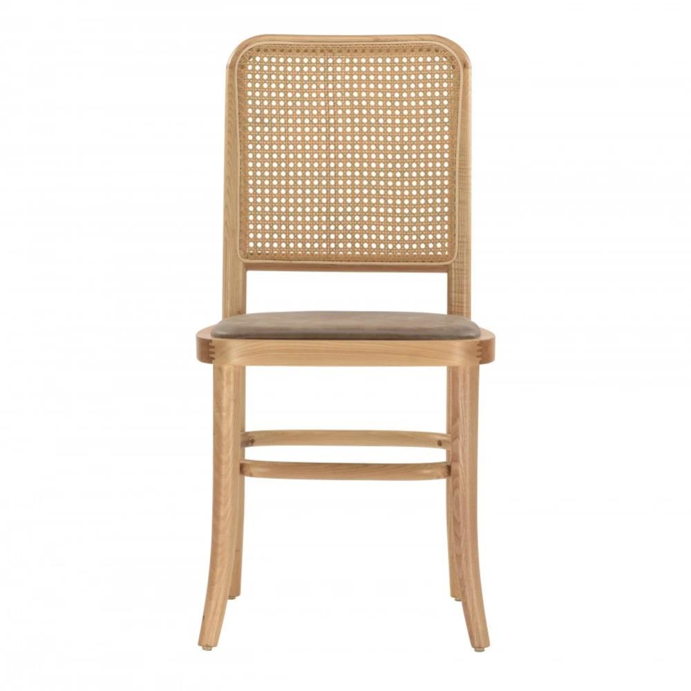 كرسي خشب وجلسه جلد وظهر رتان