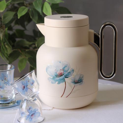 طقم ترمس قهوة برسومات أزرق