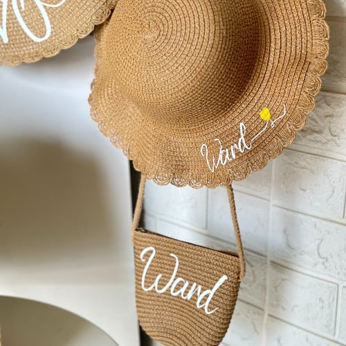 طقم قبعة قش و حقيبة اطفال صيفية