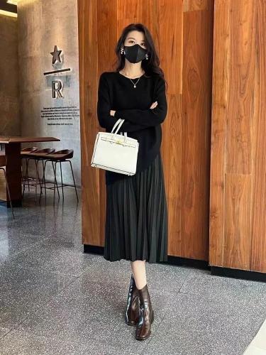 فستان بلوفر نسائي أنيق على الطراز الكوري ، طقم ملا...
