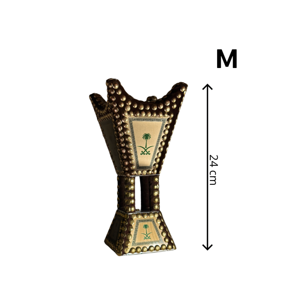 Heavy Syrian handmade incense burner - velvet sword and palm tree, navy blue, model 1004