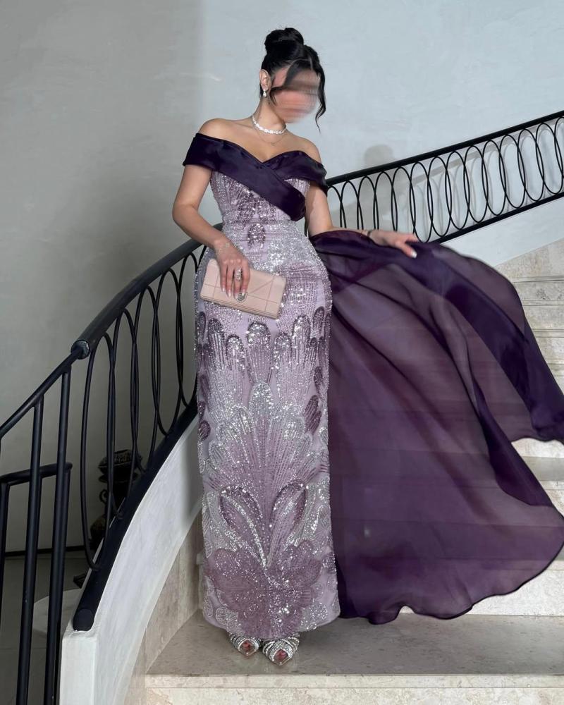 فستان سهرة فخم خامه تل مطرز بخرز