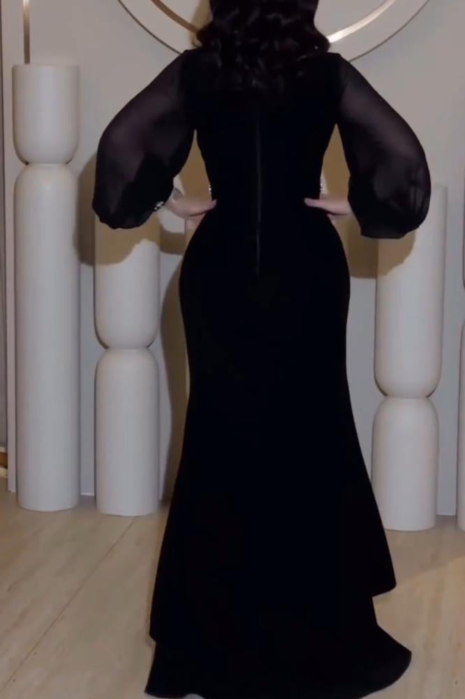 فستان  سهرة خامة مخمل استرتش كوري +جورجيت بتطريز يدوي