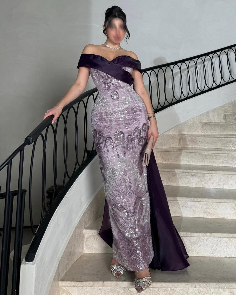 فستان سهرة فخم خامه تل مطرز بخرز