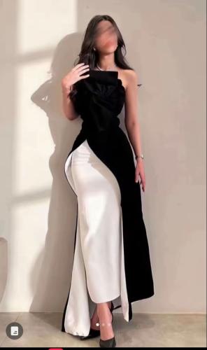 فستان سهره طويل لون اسود على ابيض