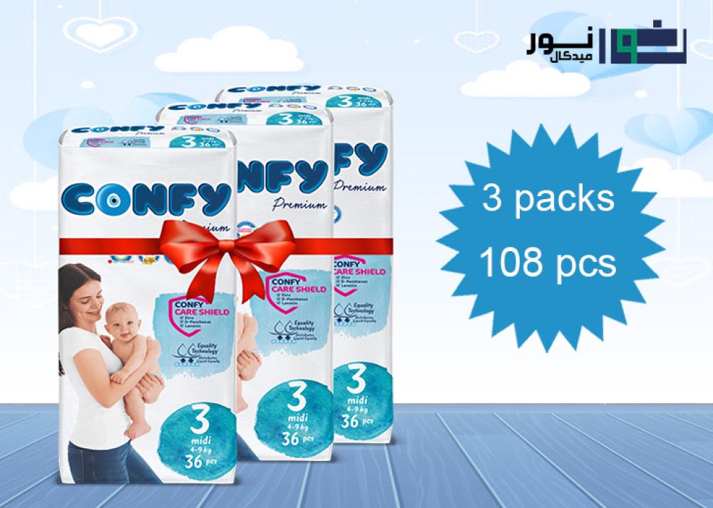 حفاضات كونفي بريميوم للأطفال 36 قطعه مقاس 3