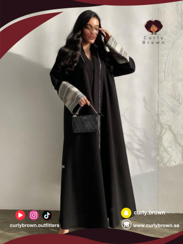 عباية كتان بأكمام جاكار بقصة دبل كلوش