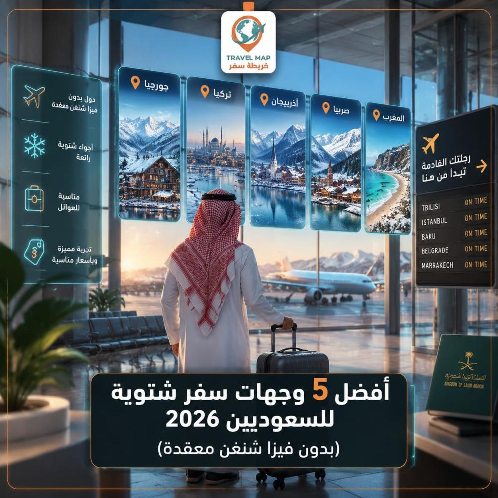 أفضل 5 وجهات سفر شتوية للسعوديين 2026 (بدون فيزا شنغن معقدة)