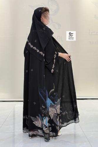 عبايه كلوش بقماش شيفون مشجر مع الطرحه