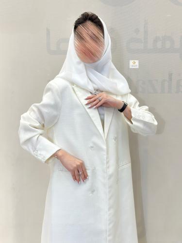 عبايه بليزر رسمي الصيف بقماش لنن ابيض