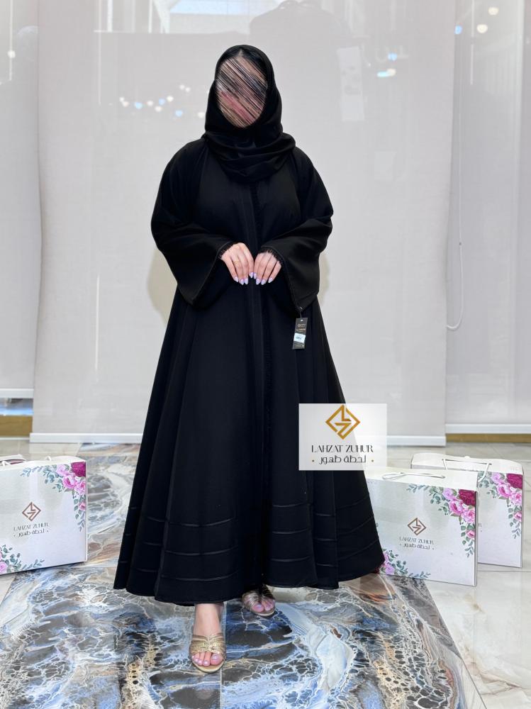 عبايه دبل كلوش بقماش كريب كتان بتدحديد اسود