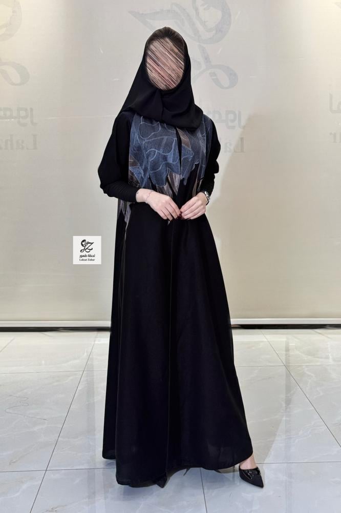 عبايه كلوش بقماش كريب الابداع بتدخيل تطريز ناعم كم استرتش