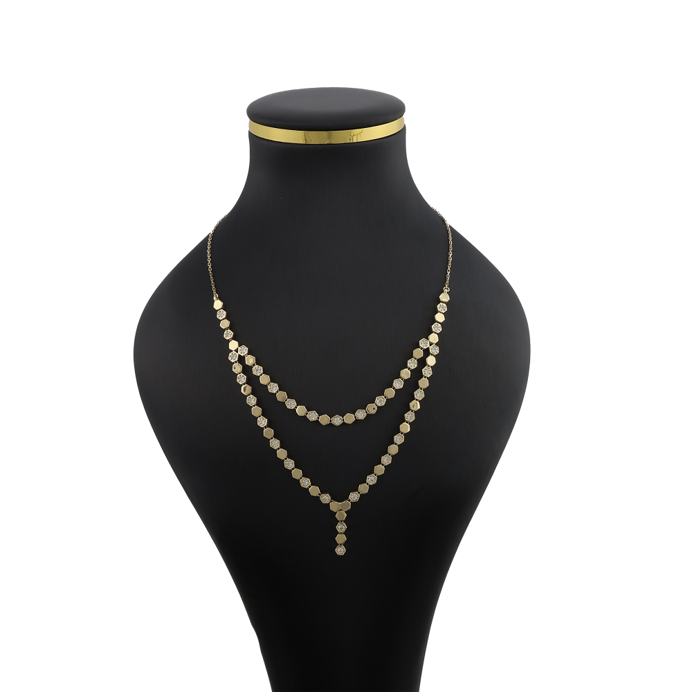 طقم ذهب كامل عيار18 وزن 20.5 جرام عقد واسوارة وحلق وخاتم من شذور الذهب