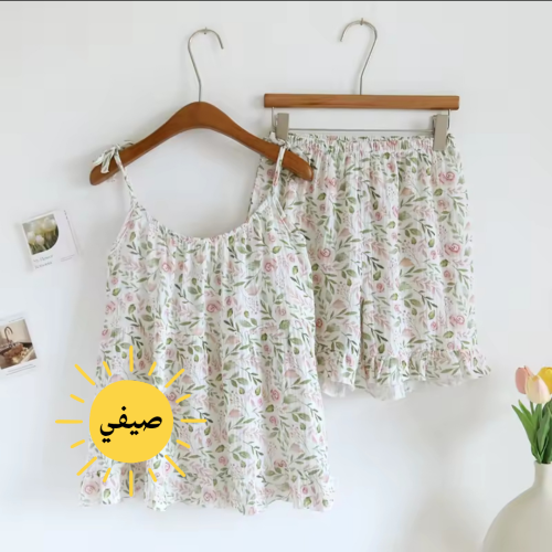 بيجامات نسائية بطبعات الزهور شورت قطن 100%